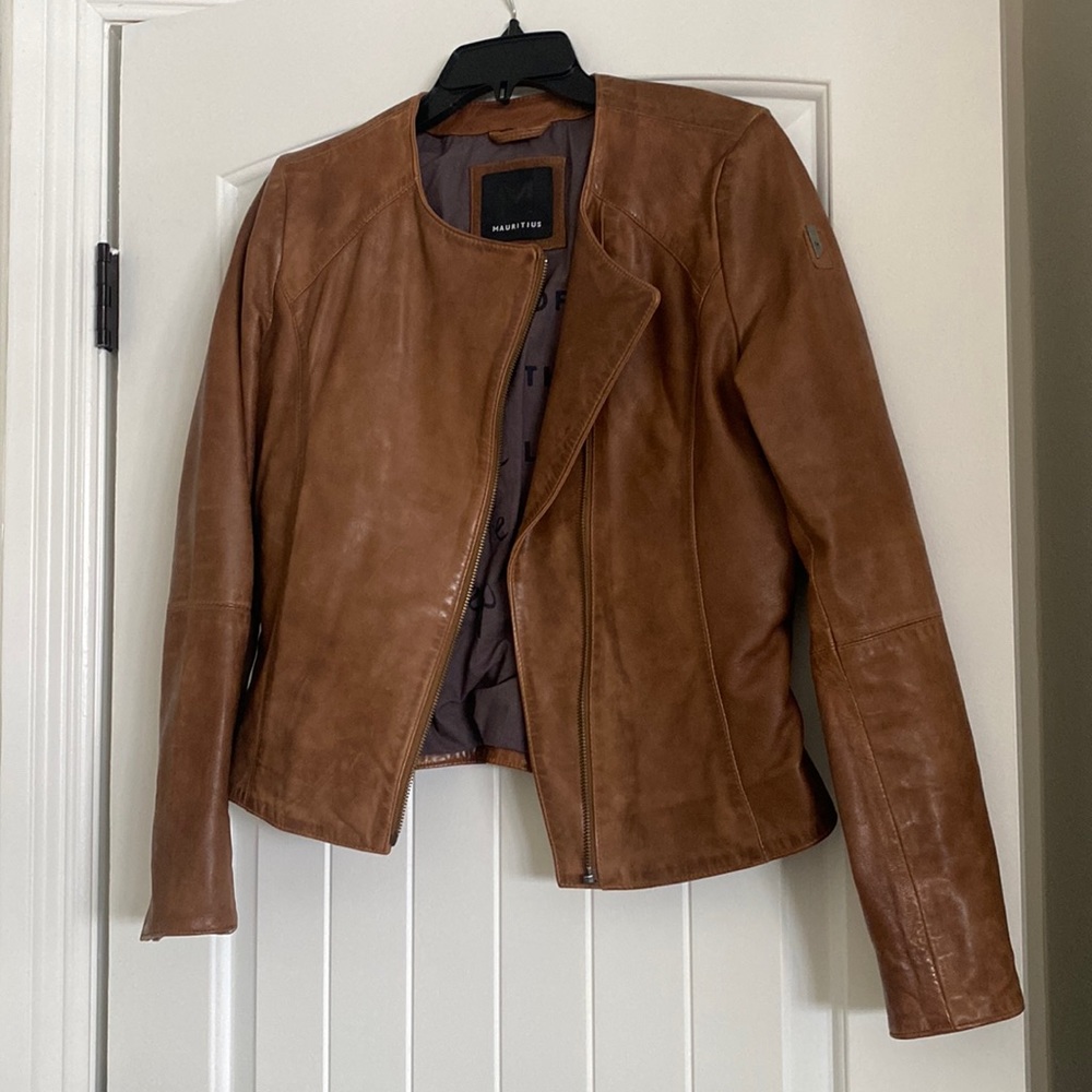 Mauritius 100% Lamb Leather Jacket Cognac Size S
